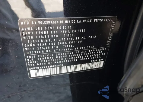 2022 Volkswagen Tiguan 2.0T Se из США, поврежденный, VIN 3VV2B7AX6NM024932